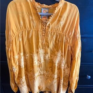 Johnny Was Mustard Yellow Embroidered Boho Tunic